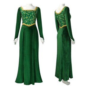Princess Fiona Cosplay Maxi Dress Fancy Green Velvet